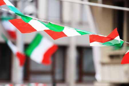 Italian flags on the windの写真素材