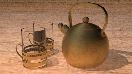Teapot with glassesの写真素材