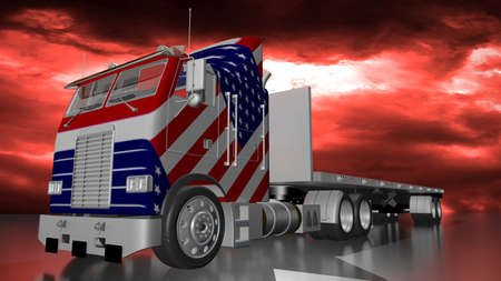 American truck on stormy skyの写真素材