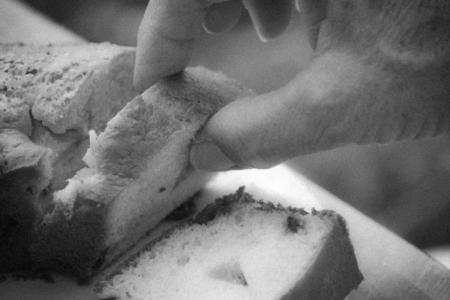 Cake with peach and dried fruit - Old film