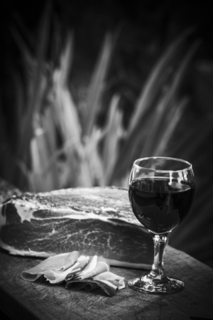 Italian speck with red wineの写真素材