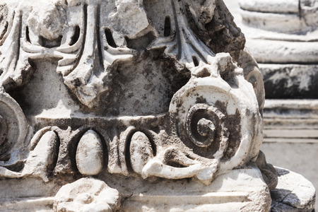 Detail of a column of the antique city of Ephesus (Turkey)の写真素材