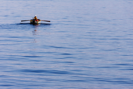Lonely turkish fisherman on the sea of Izmir