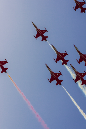 Turkish acrobatic aviation squadron flying over Izmir (Turkey)のeditorial素材
