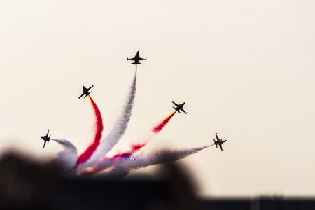 Turkish acrobatic aviation squadron flying over Izmir (Turkey)のeditorial素材