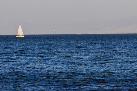 Sailboat on the blue aegean turkish sea