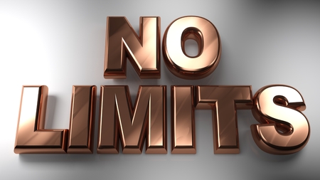 The write "NO LIMITS" written with copper 3D letters on a white surface - 3D renderingの写真素材