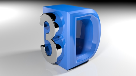 An icon for 3D with the number 3 written with a metallic polished chrome - 3D renderedの写真素材