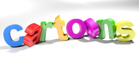 Thw word cartoons, written with colorful 3d letters, slightly bent, on a white surface - 3d rendered illustrationの写真素材