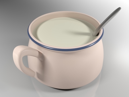 A pink cup full of milk, 3D rendered illustrationの写真素材