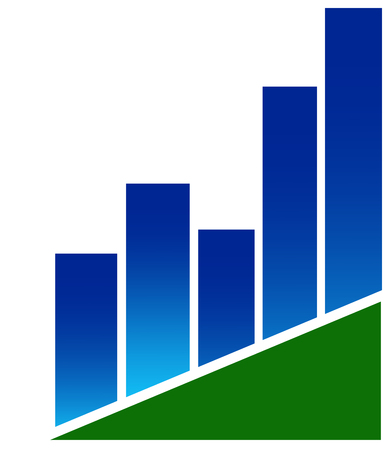 A logo with a blue bar chart on a green triangle - vectorのイラスト素材