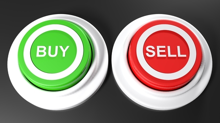 A green pushbutton for buying and selling one - 3d render illustrationの写真素材