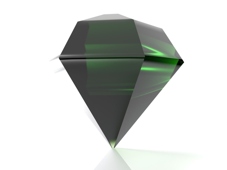 A green emerald is standing on its point, isolated on white background - 3d rendered illustrationの写真素材