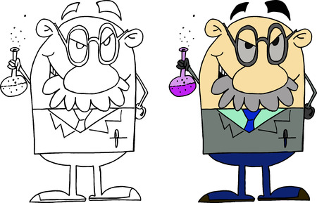 A portrait of a professor of science holding a chemical bottleのイラスト素材