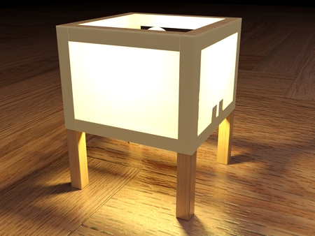 A model of an abajour lamp for bedroom, made of wood and whiteの写真素材