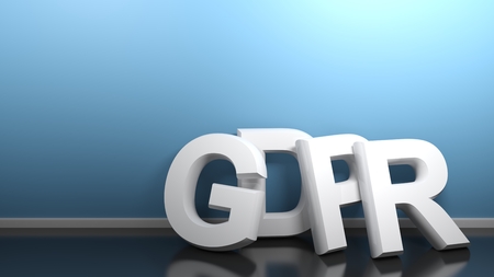 GDPR white write at blue wall - 3D renderingの写真素材