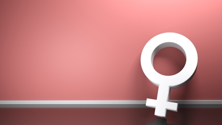 Female symbol leaning at pink wall - 3D renderingの写真素材