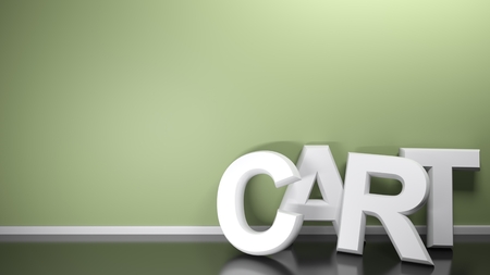 CART white 3D write at green wall - 3D rendering illustrationの写真素材