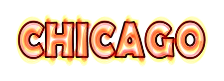 CHICAGO with yellow and red flames, isolated on white background - Vectorのイラスト素材