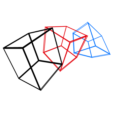 Three wireframed cubes on white background - Vectorのイラスト素材