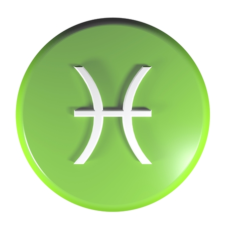 ZODIAC PISCES ICON green circle push button  - 3D rendering illustrationの写真素材