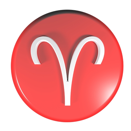 ZODIAC ARIES ICON red circle push button  - 3D rendering illustrationの写真素材