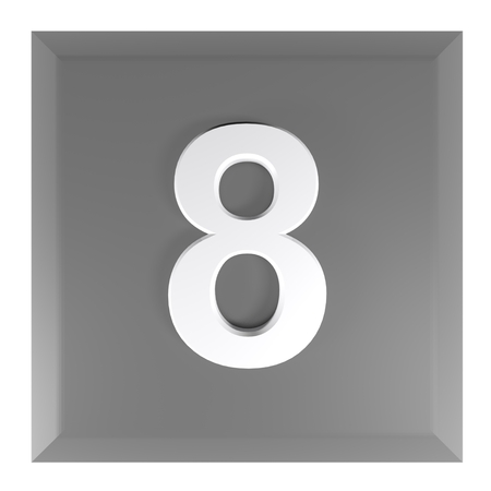 Number 8 square black push button - 3D rendering illustrationの写真素材