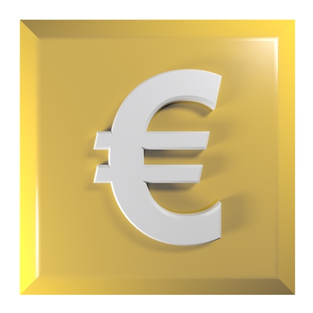Yellow - Orange square push button Euro currency symbol - 3D rendering illustrationの写真素材