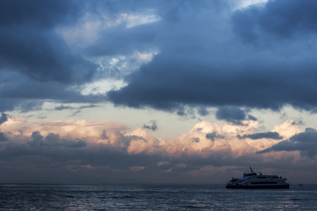 Early morning, in a stormy early morning, on the sea of Izmir (Turkey)の写真素材