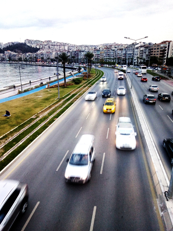 Traffic on the seaside street in Izmir (Turkey)の写真素材