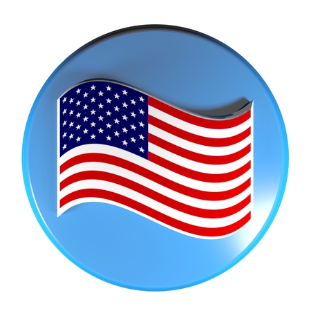 Blue circle push button American flag - 3D rendering illustrationの写真素材