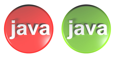 Red - Green circle JAVA push buttons - 3D rendering illustrationの写真素材