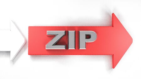 ZIP red arrow to the right - 3D rendering illustrationの写真素材