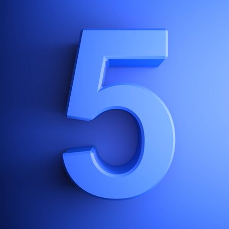 Blue number 5 square icon - 3D rendering illustrationの写真素材