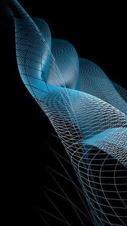 Abstrat blue grid shape on black background - 3D rendering illustration