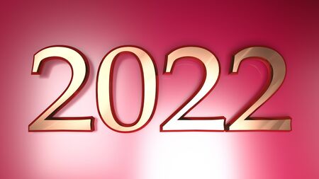 2022 copper write on metallic red background - 3D rendering illustrationの写真素材