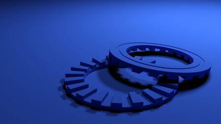 Blue gears on green background - 3D rendering illustrationの写真素材