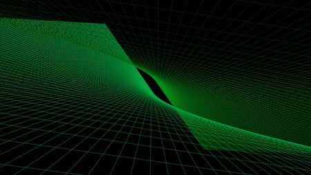 Background with green grids floor and ceiling on black space - 3D rendering illustration