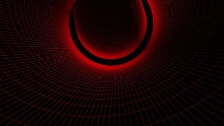 Background with red grids floor and ceiling curved on black space - 3D rendering illustrationの写真素材