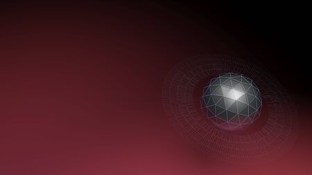 Red background with faceted sphere with blue rings at a corner - 3D rendering illustrationの写真素材