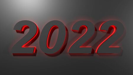 2022 in black digits with red back light, on a black surface - 3D rendering illustrationの写真素材