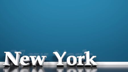 NEW YORK white write at blue wall - 3D rendering illustrationの写真素材