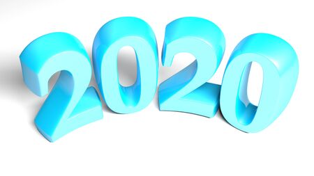 2020 blue bent write isolated on white background - 3D rendering illustration