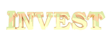 INVEST brass write on white background - 3D rendering illustrationの写真素材