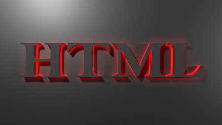 HTML with red backlight on black background - 3D rendering illustrationの写真素材