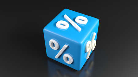 Percentage blue cube on black desk - 3D rendreing illustrationの写真素材