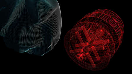 SCANNING in red metallic letters on blue shiny background - 3D rendered video clip