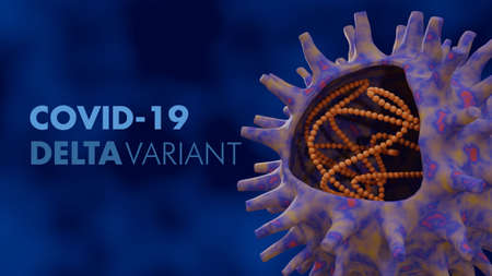 Novel Covid 19 Corona Virus Strain. Delta Variant 3d Illustration Background Banner.の写真素材