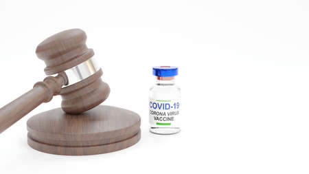 Judge Gavel and Virus Vaccine Bottle.