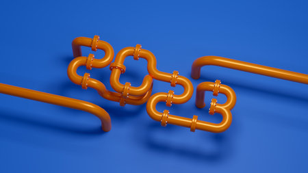 2023 Golden Yellow Metal Pipe Lettering On Blue Background 3d Illustration. Start of New Year In...